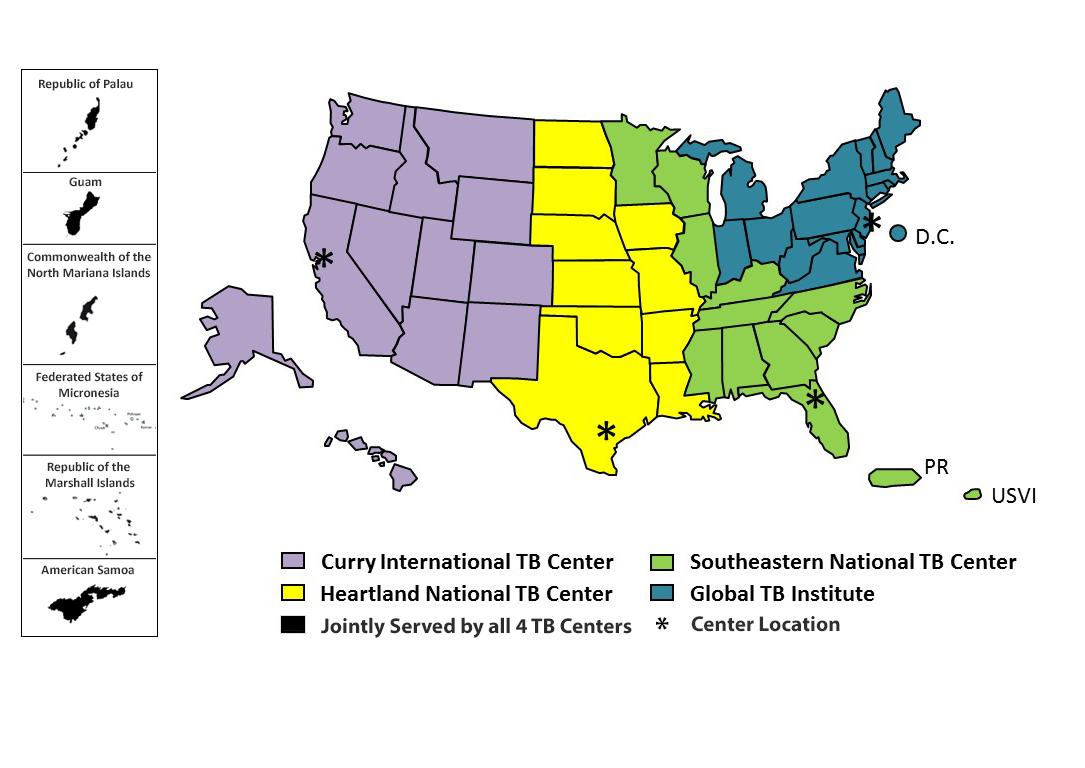 Tuberculosis Center of Excellence region map