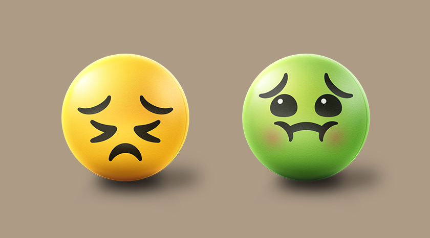 emoji icon face, one looks in pain and the other holding in his mouth  